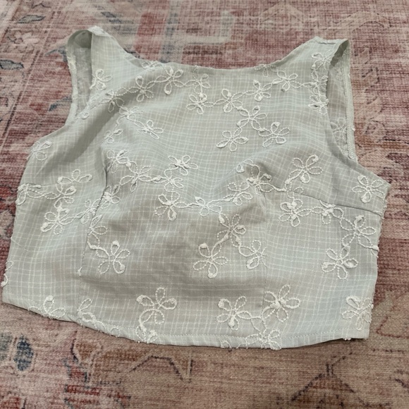 Source Unknown Tops - Light green Floral Embroidered Crop Top